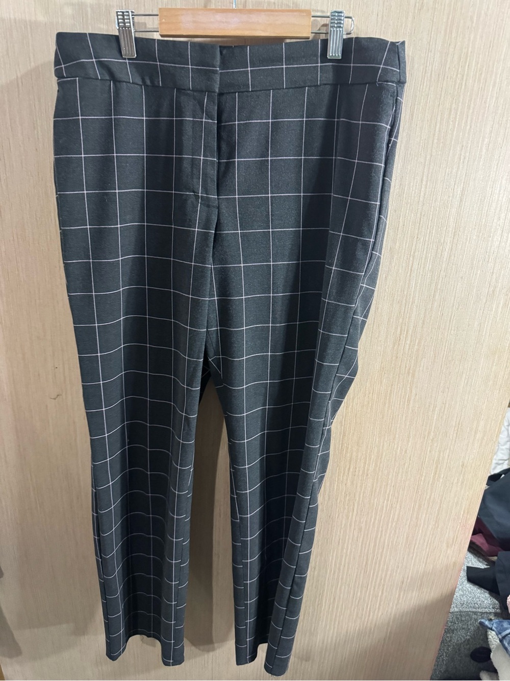 Women’s Loft Julie Grey Pink Windowpane Straight Leg Work Pants Size 14